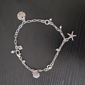 Brighton Silver Tone Beach Summer Chain Bracelet Star Fish Sand Dollar Shell